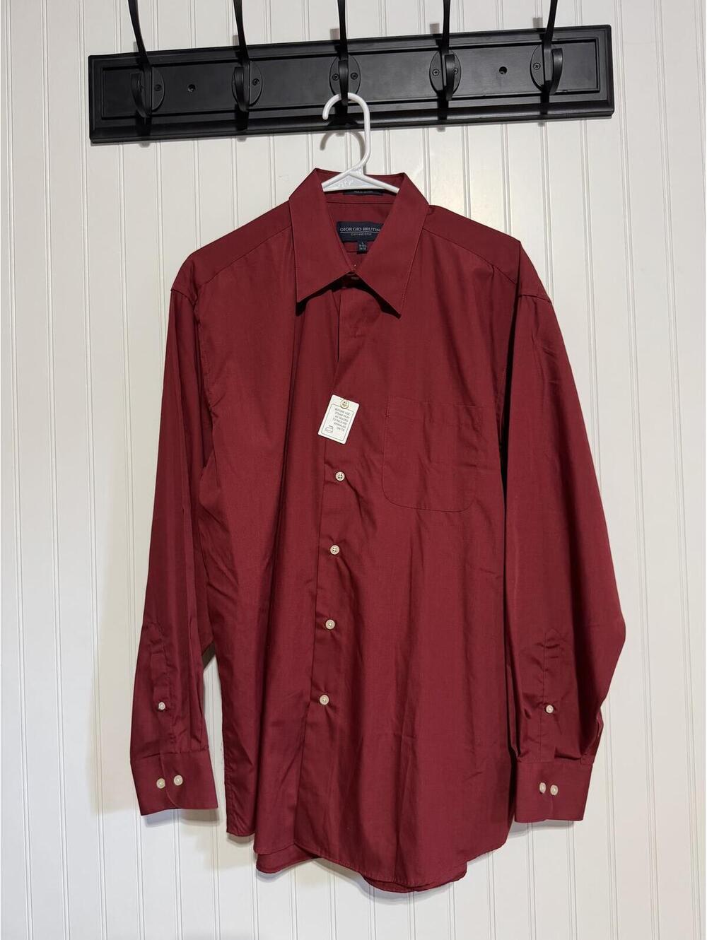 Giorgio Brutini Men L 16.5 34/35 Burgundy Red Dress Shirt